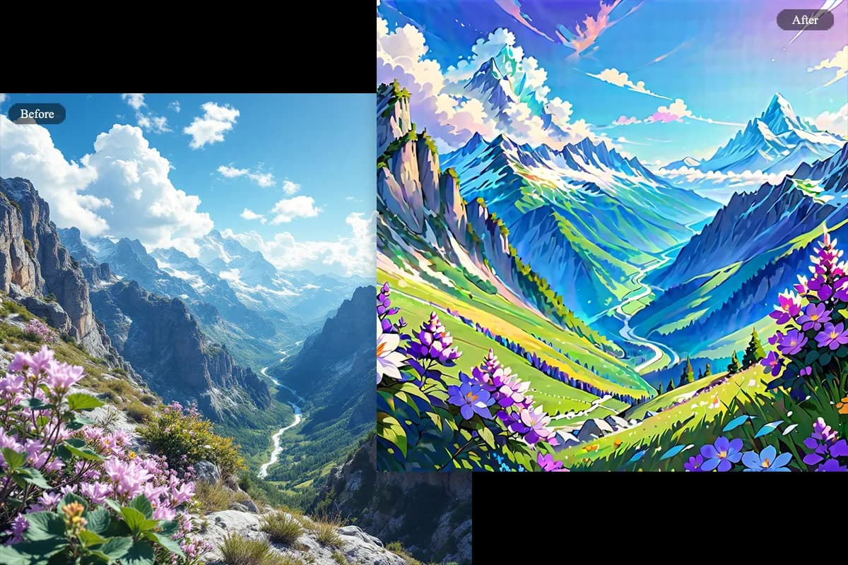 Convert landscape photo to anime